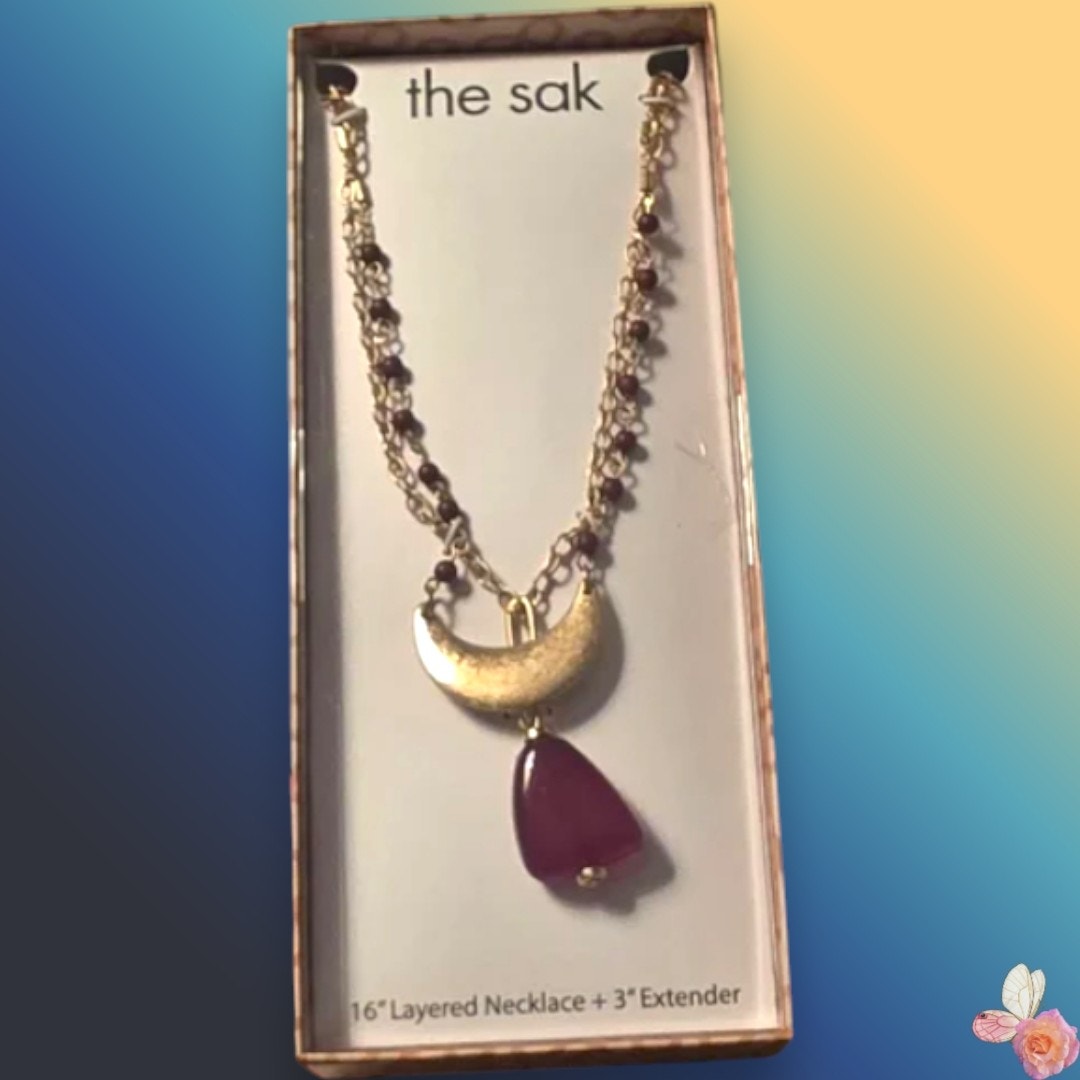 The Sak Layered Crescent Pendant Necklace Gold Tone Berry Beads 185 44$